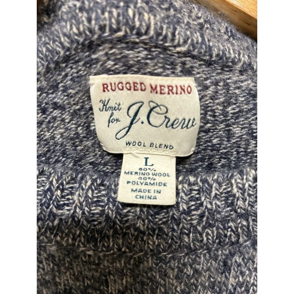 J Crew Sweater Men’s Large Rugged Marino Blue Gray Knit Pullover Casual Preppy